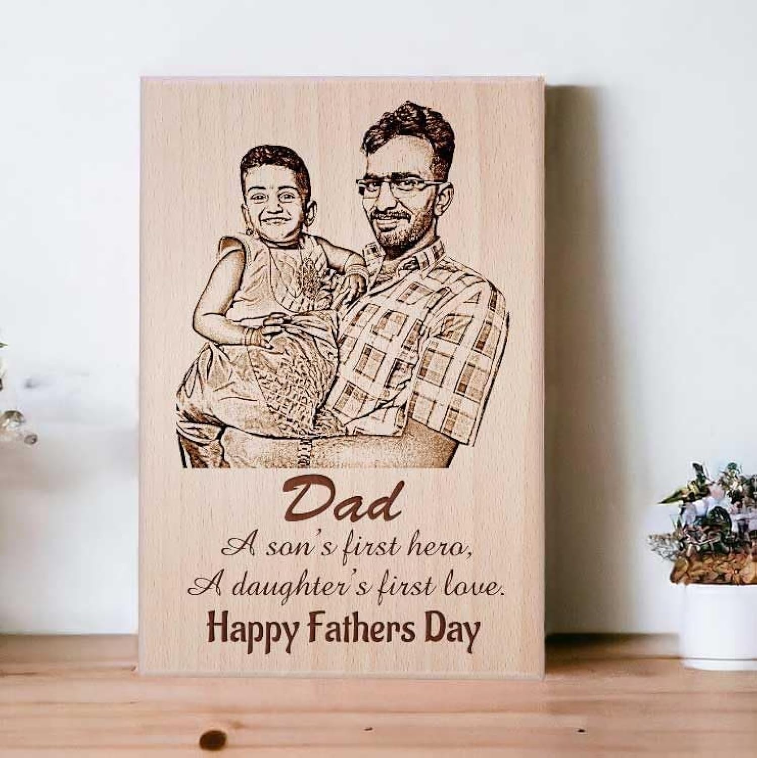 Incredible Gifts India Personalized Wooden Engraved Photo Frame For Father (6×4 Inches, Beige), Tabletop