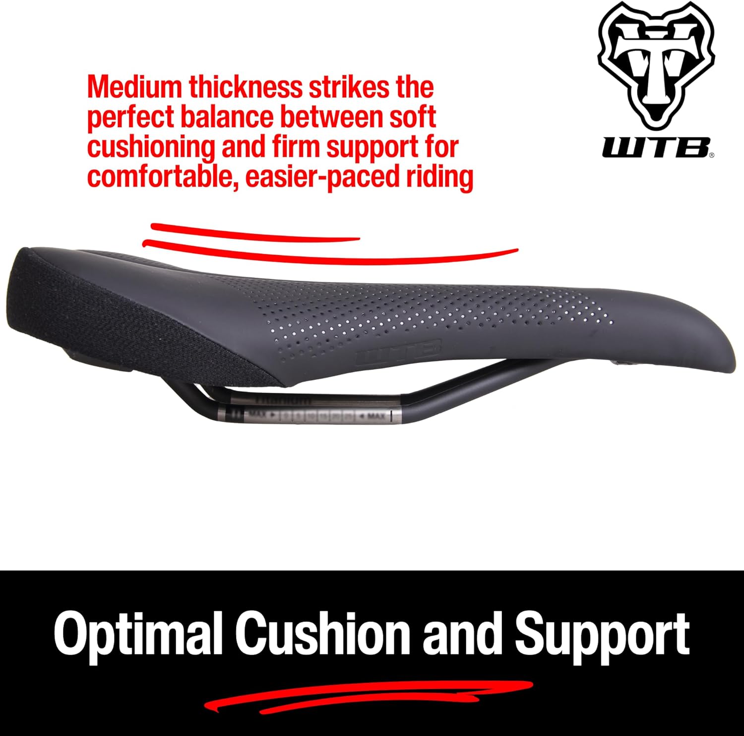 WTB Volt Bike Seat (Saddle) - Comfortable Medium Thickness Padding - Mountain, Gravel & E-Bikes (3 Sizes, 3 Rail Options)