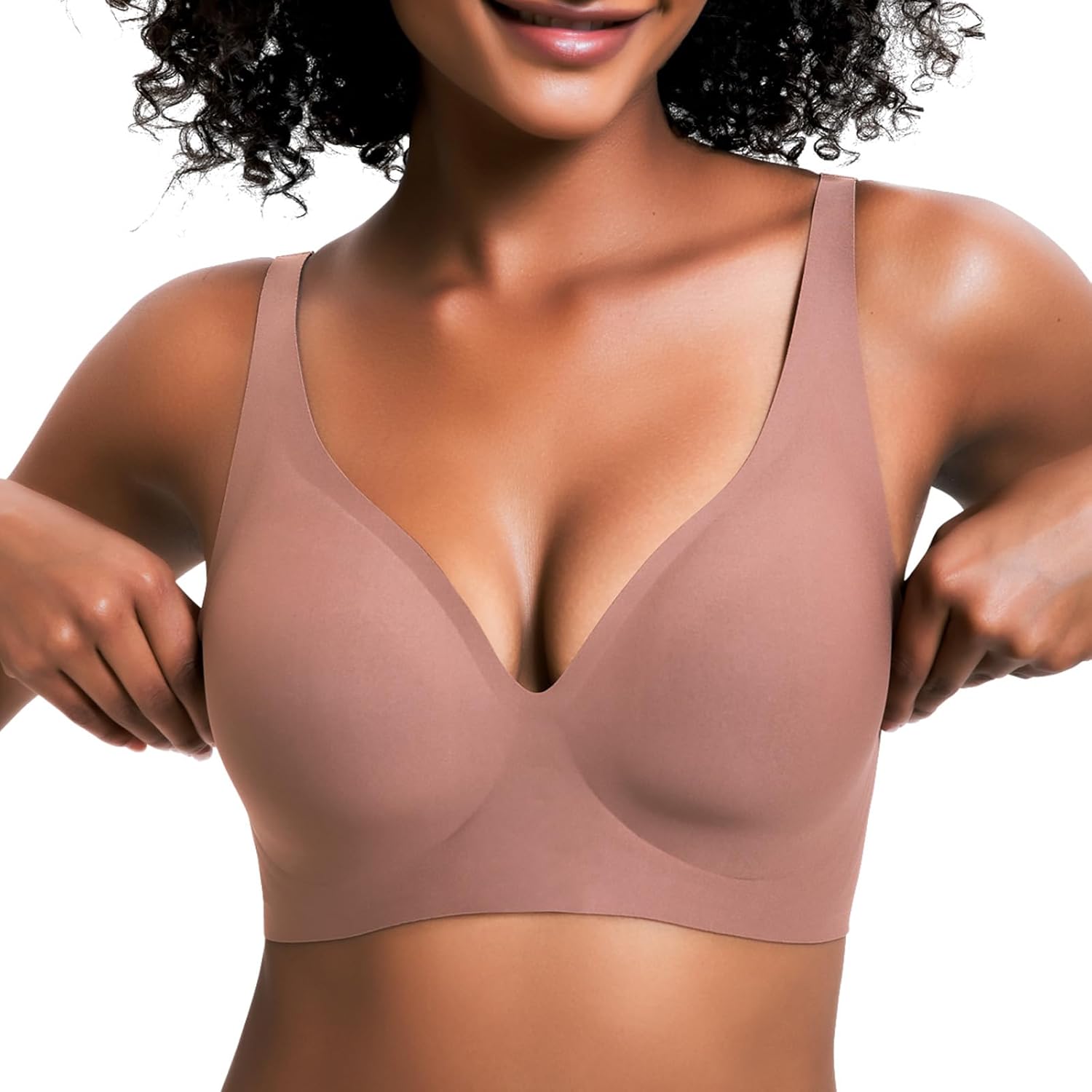 Jelly Wireless Bra for Women, Push Up Seamless T-Shirt Bras, Comfortable Plunge No Underwire Bra with Adjustable Straps