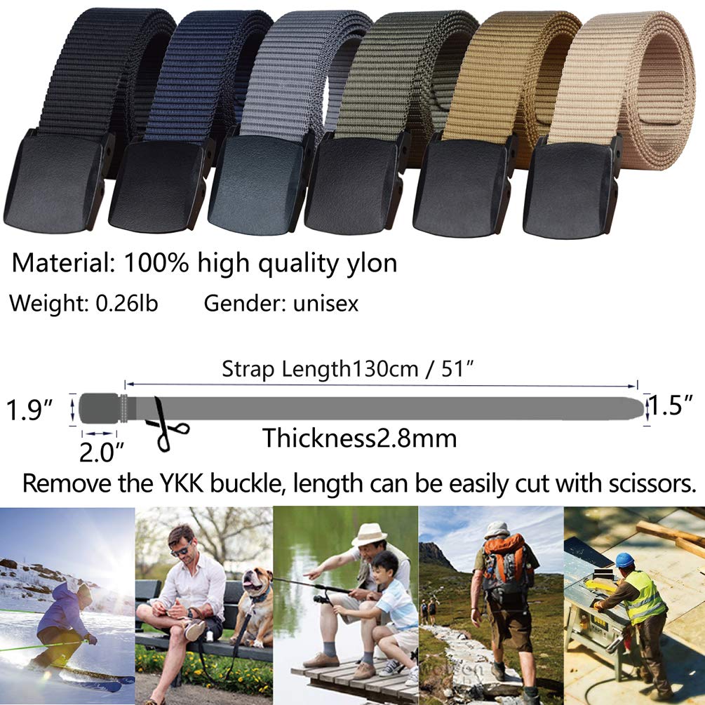 LionVII Mens Belts Web - Nylon Belt for Men with Plastic Buckle Durable Breathable for Work Outdoor, Adjustable [53
