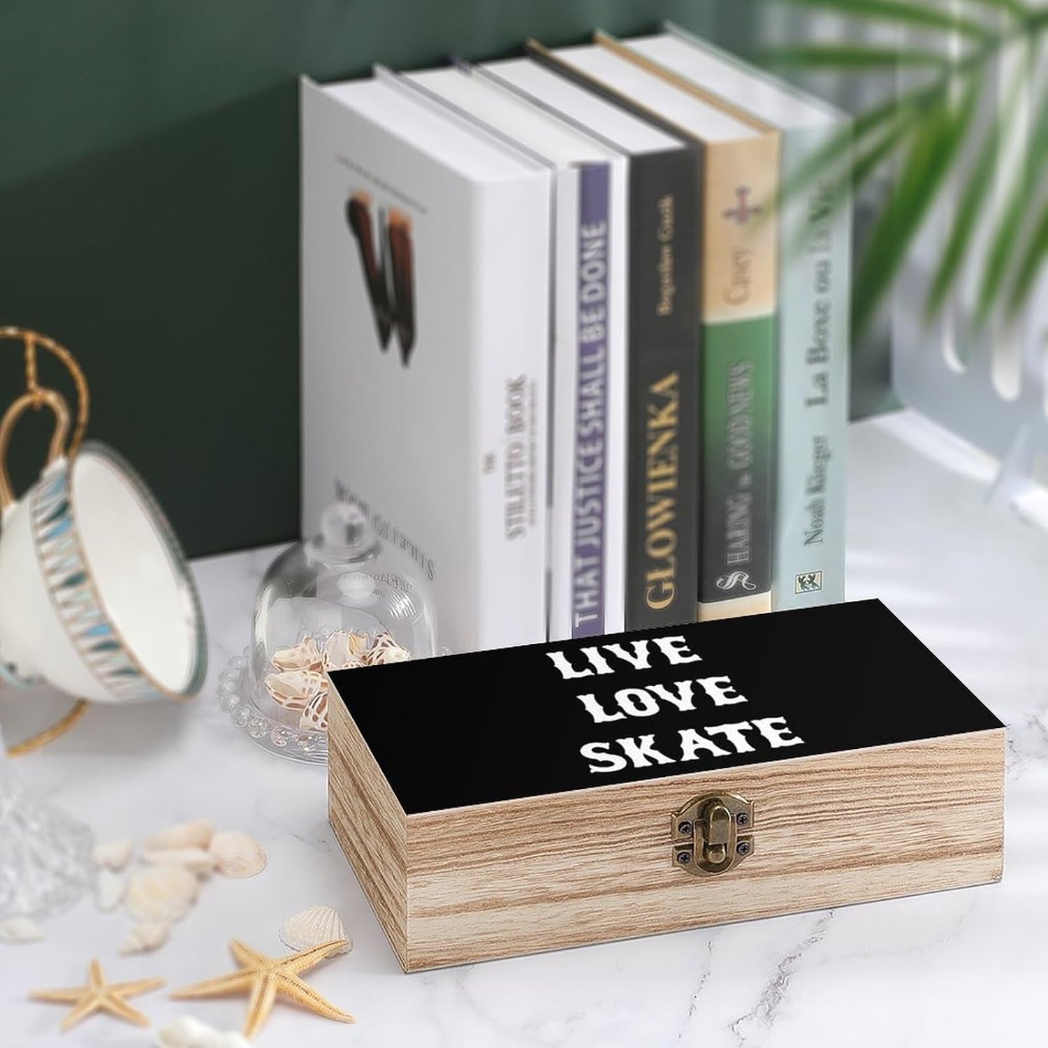 Live Love Skate Funny Storage Boxes with Lid Wood Home Organizer image 4
