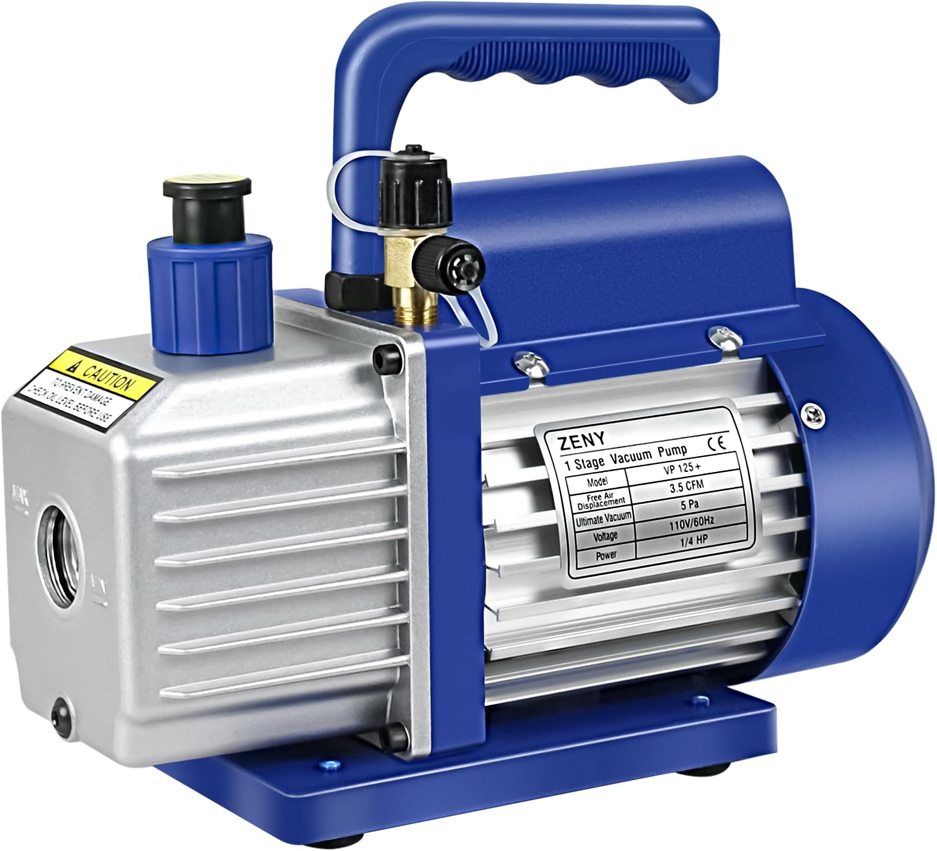 3.5CFM Single-Stage 5 Pa Rotary Vane Economy Vacuum Pump 3 CFM 1/4HP Air Conditioner Refrigerant HVAC Air Tool R410a 1/4" Flare Inlet Port, Blue