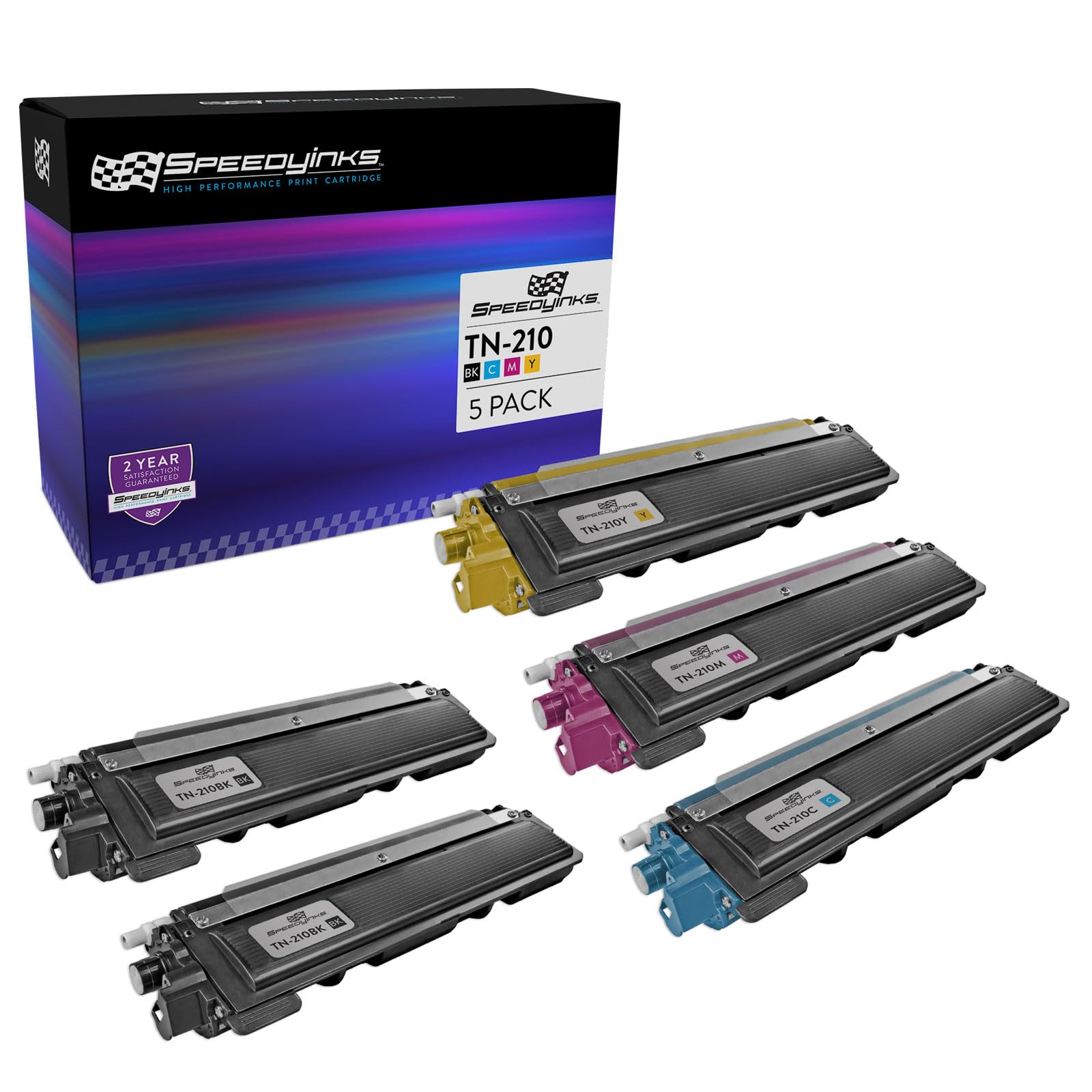 SPEEDYINKS Toner Cartridge Compatible with Brother TN210 TN-210 TN 210 2,200 Pages (Black, Cyan, Magenta, Yellow, 5-Pack) for use in HL-3040CN, HL-