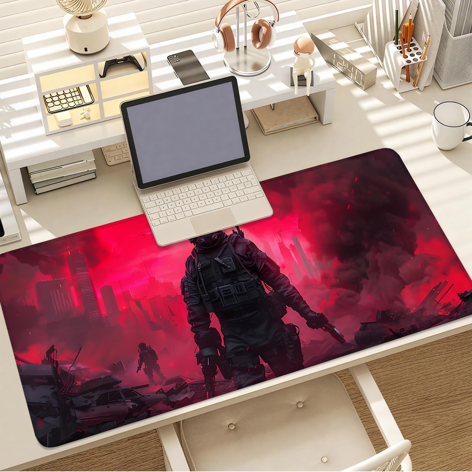 Mouse Pad Gaming Mousepad 35.4 x 15.7in Large Mouse Pad for Keyboard and Mouse with Anti-Slip Rubber Base, Keyboard Pad Mouse Mat for HomeOffice,Soldier and Dystopian City
