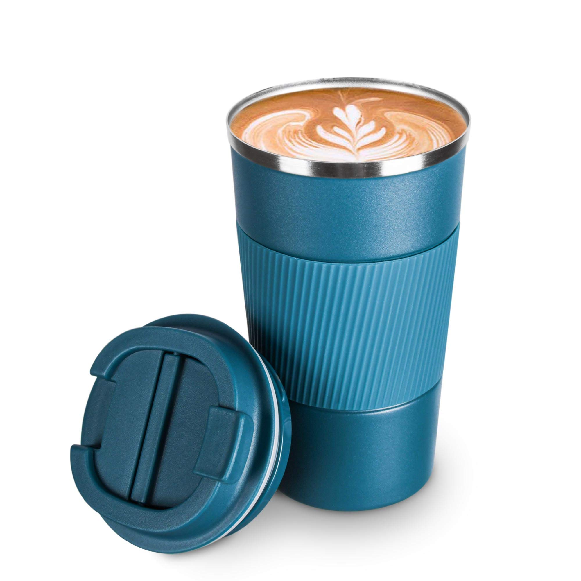 コーヒーカップ ステンレスマグ 保温保冷 直飲み 携帯マグ タンブラー 二重構造 真空断熱 (ブルー, 510ML)