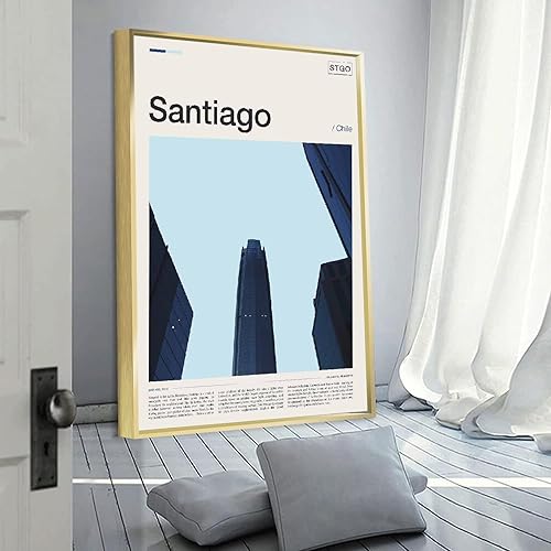 Miniatura 2 de Impresión de Santiago, mural de casa moderna de Santiago, póster de Santiago, Art Deco de Santiago, póster de viaje de Chile (12 x 16 pulgadas,