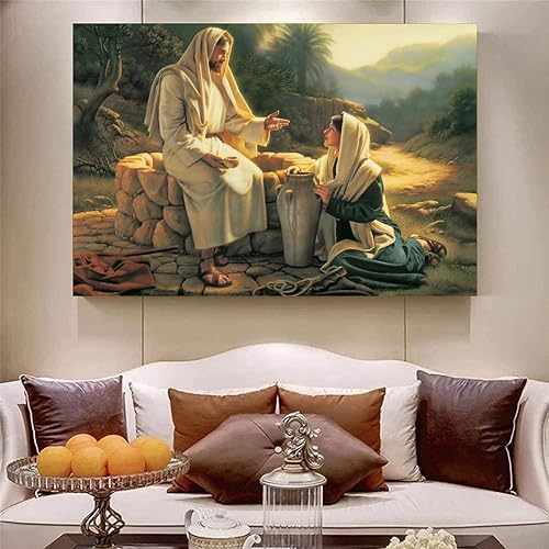 Miniatura 7 de VJS Póster de Jesucristo hablando con la mujer samaritana, pintura decorativa, lienzo, arte de pared, póster de sala de estar, dormitorio, 16 x 24