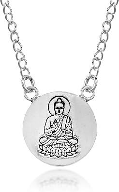 AeraVida Serene Meditation Sitting Buddha Medallion .925 Sterling Silver Pendant Necklace | Spiritual Silver Jewelry | Buddha Pendant Necklace