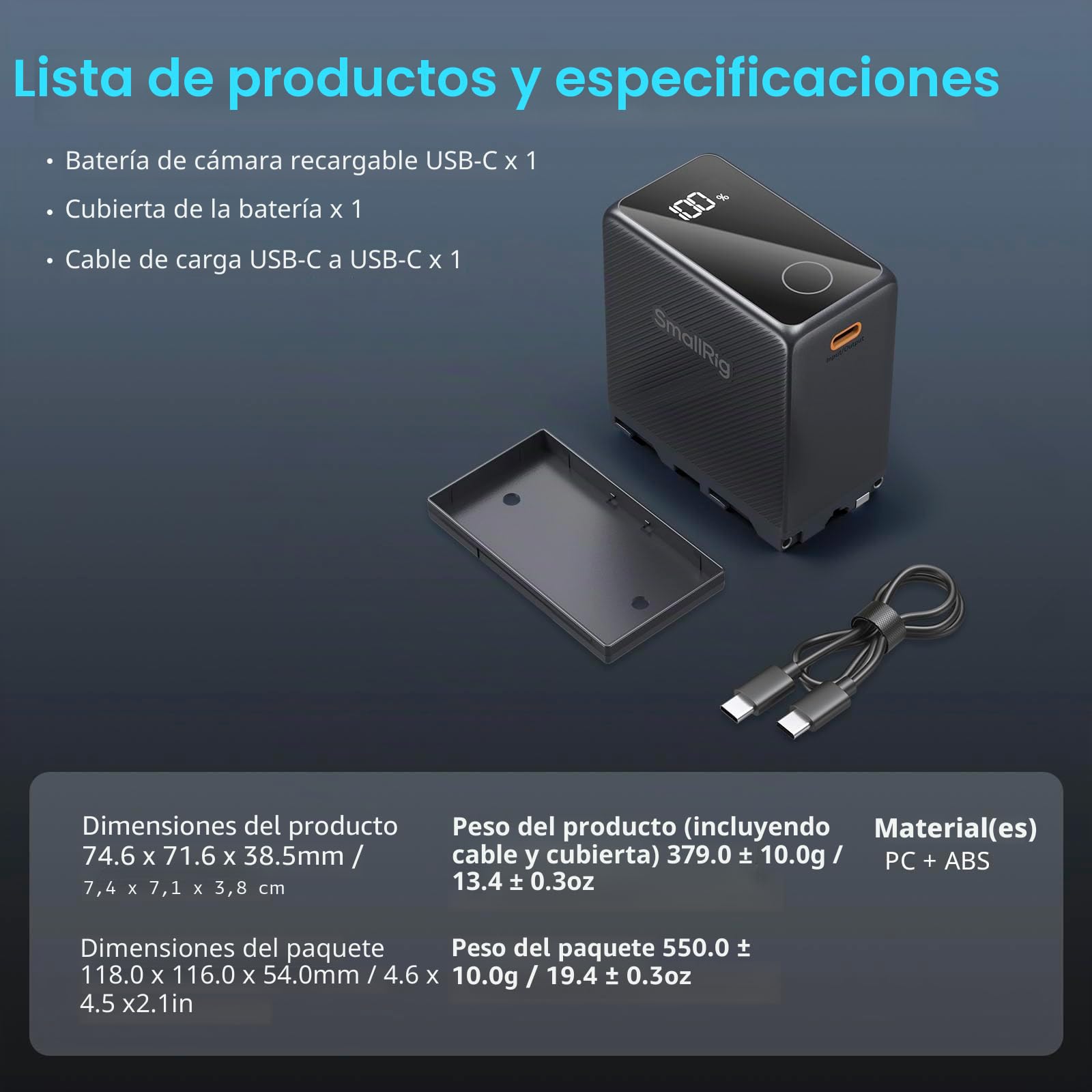 SMALLRIG Compatible co NP-F970 10500mAh Batería de Repuesto para Sony NP-F970 F750 F550,PD 36W USB-C 3.5H Carga Rápida, Batería con Pantalla OLED, Monitor, Luz de Video LED, Videocámara,Negro - 4469