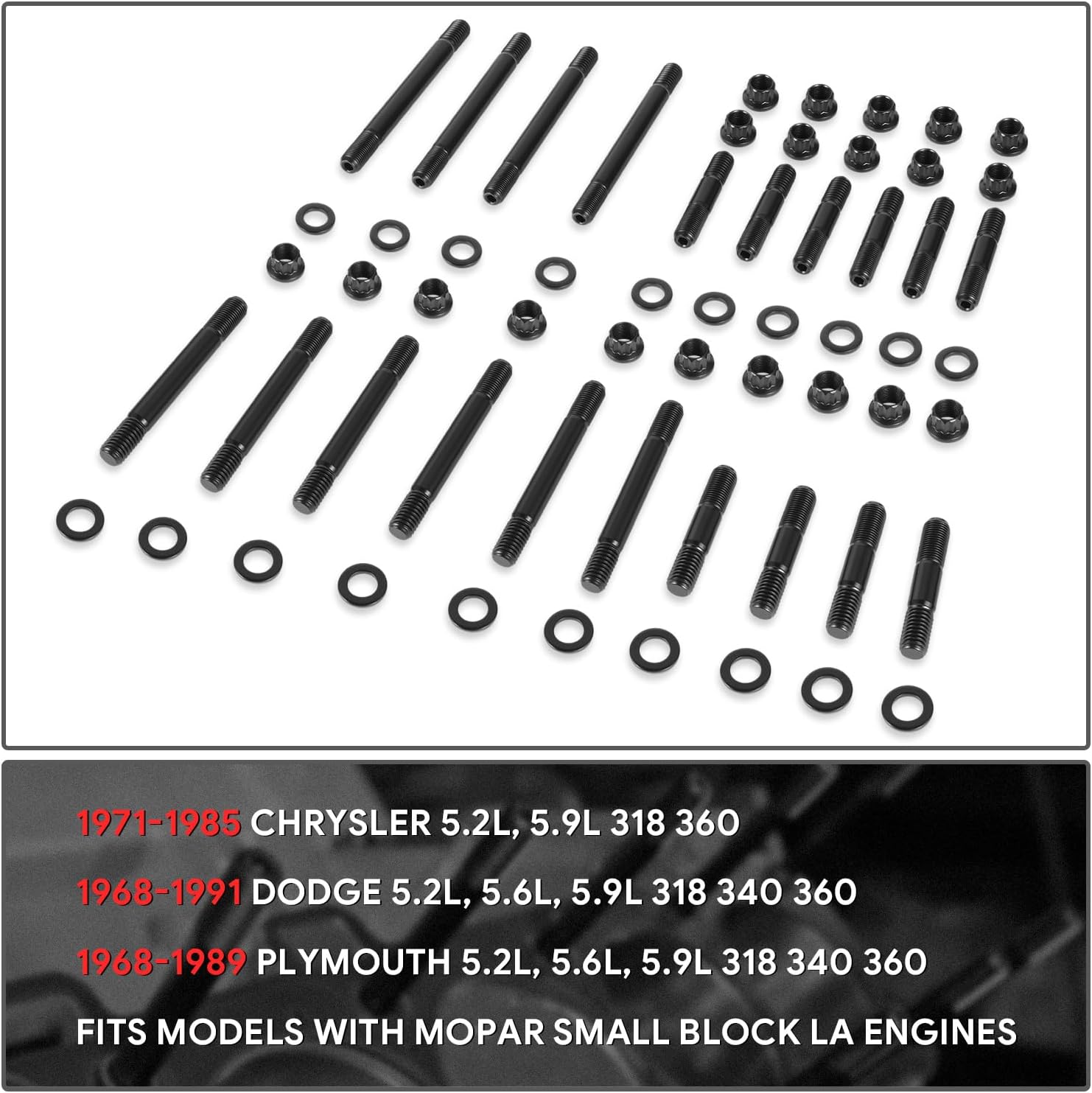 DNA MOTORING Front 12-Point Cylinder Head Studs Compatible with Chrysler 5.2L, 5.9L 318 360 71-85/Dodge 5.2L, 5.6L, 5.9L 318 340 360 68-91/Plymouth 5.2L, 5.6L, 5.9L 318 340 360 68-89, LEPOW-116
