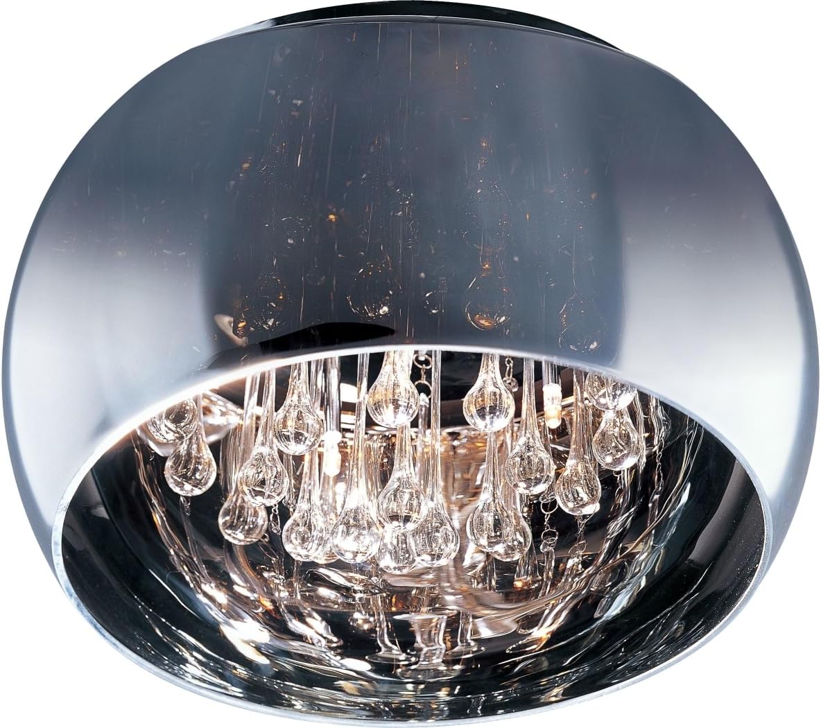 ET2 E21200-10PC Sense Mirrored Glass and Crystal Teardrops Round Flush Mount Ceiling Lighting, 5-Light Xenon 200 Total Watts, 9"H x 16"W, Polished Chrome