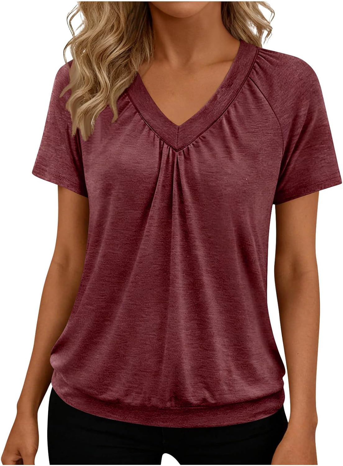 Womens Summer Tops V Neck Short Sleeve Shirts Dressy Casual Blouse Summer Beach Vacation Basic Tshirts Clothes
