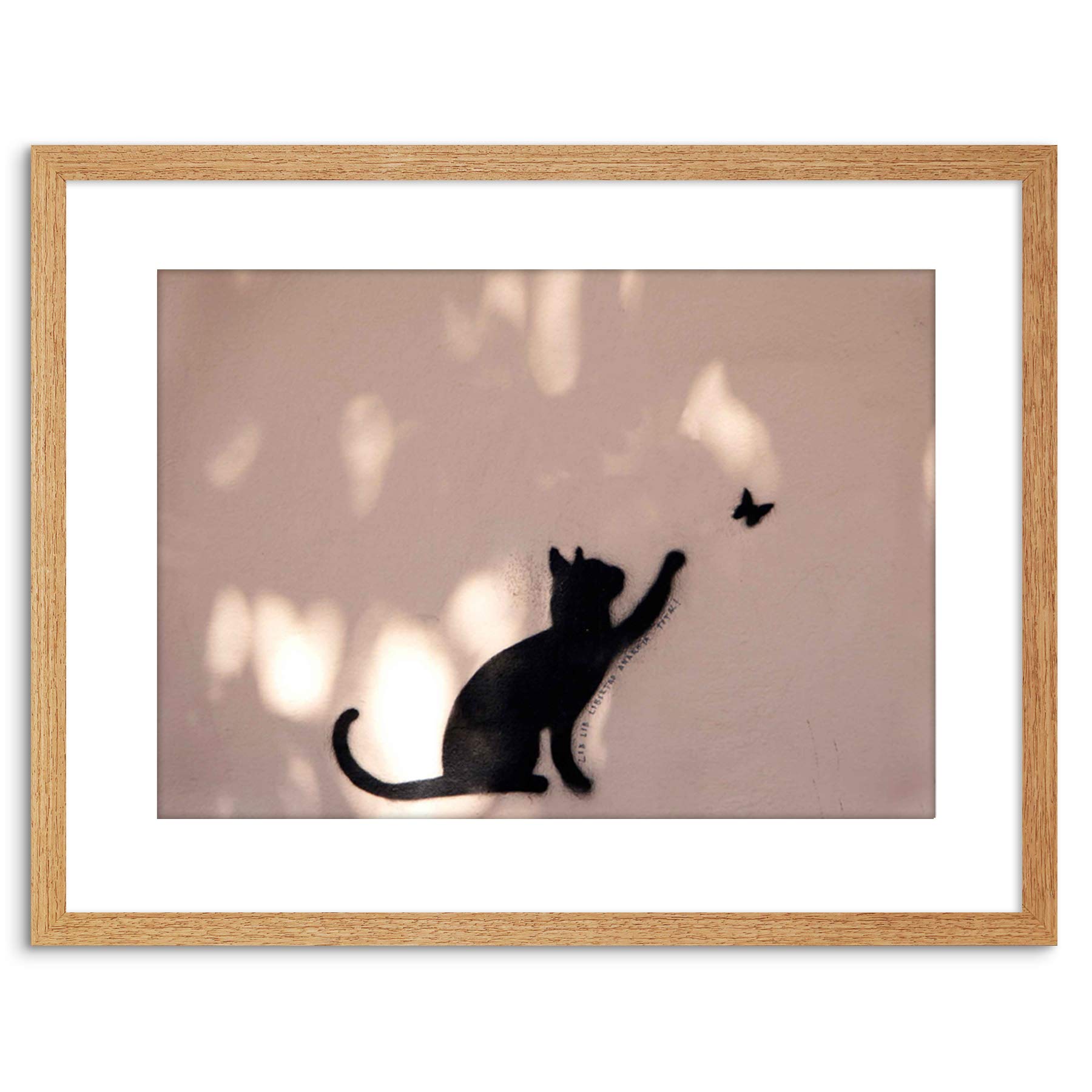 Wee Blue Coo Photo Cat Butterfly Silhouette Graffiti Framed Wall Art Print