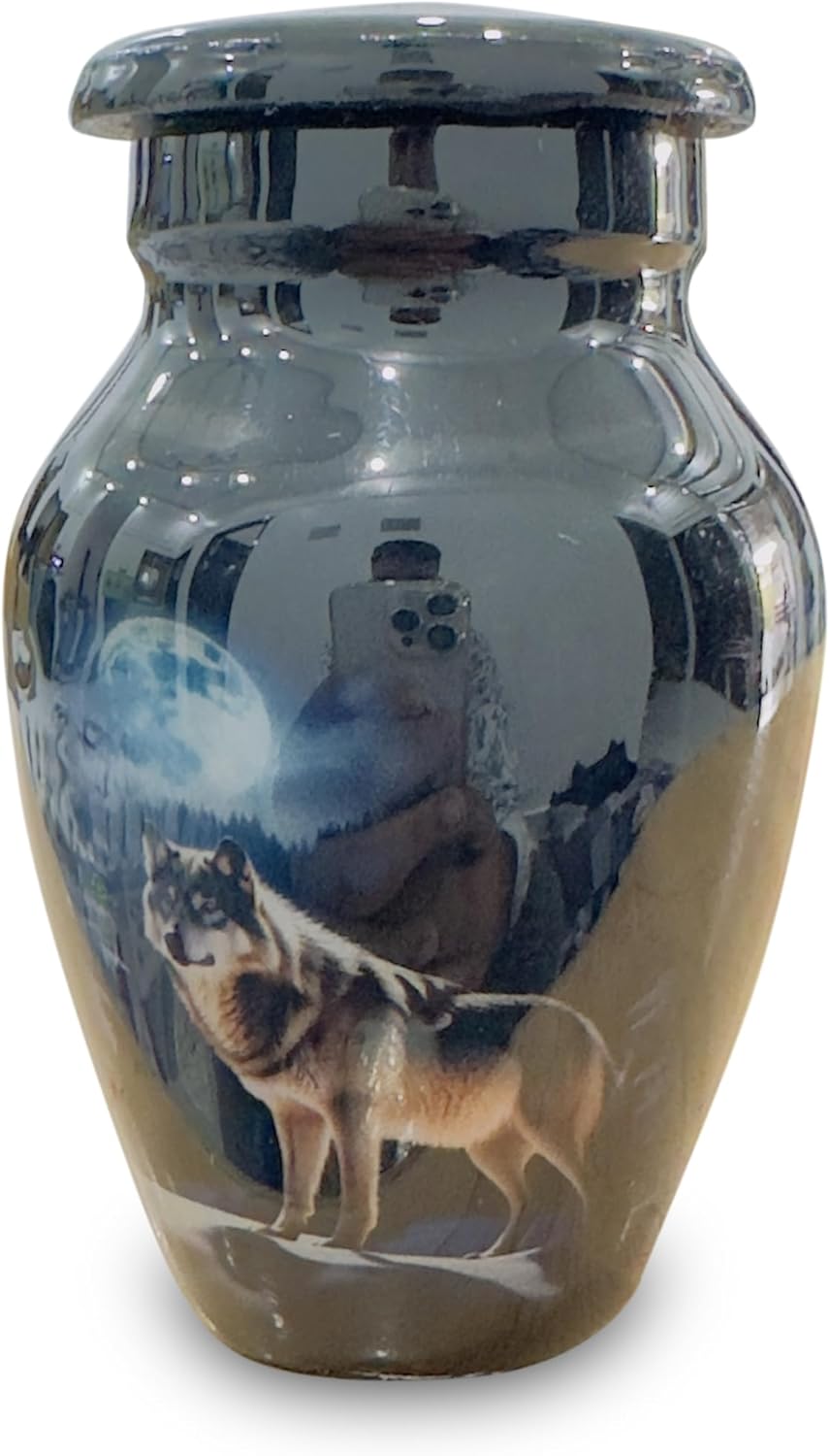 Decorative Small Aluminum Urn – Dark Blue Multicolor 3 Inch Mini Keepsake Cremation Urn, 90 gm Memorial Urn for Human or Pet Ashes