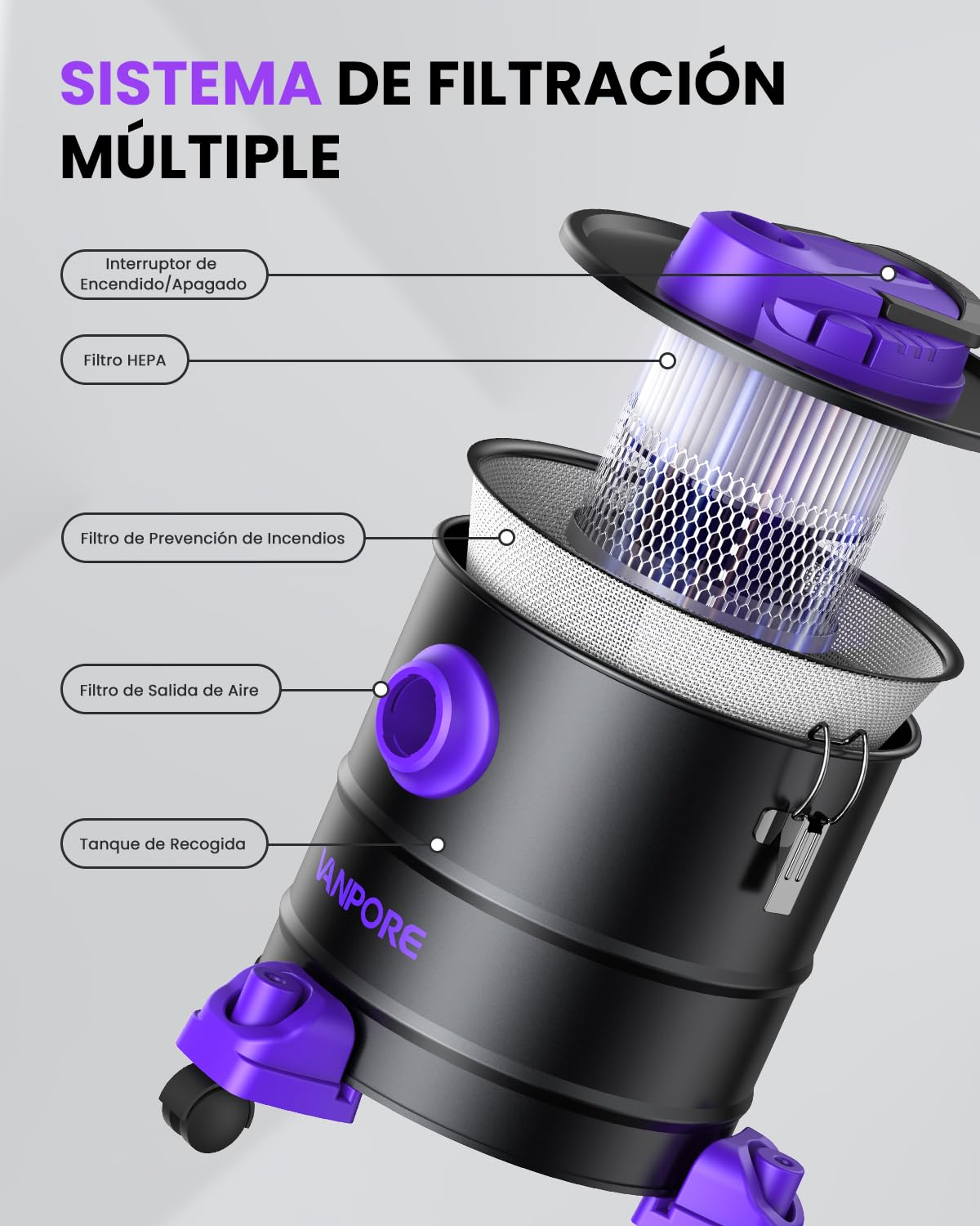 Aspirador Cenizas para Chimenea, Aspirador de Cenizas de 20L, Potente succión de 1200W, aspiradora para Chimenea con Base rodante, para Chimenea, Parrilla de pellets, Estufa y fogata