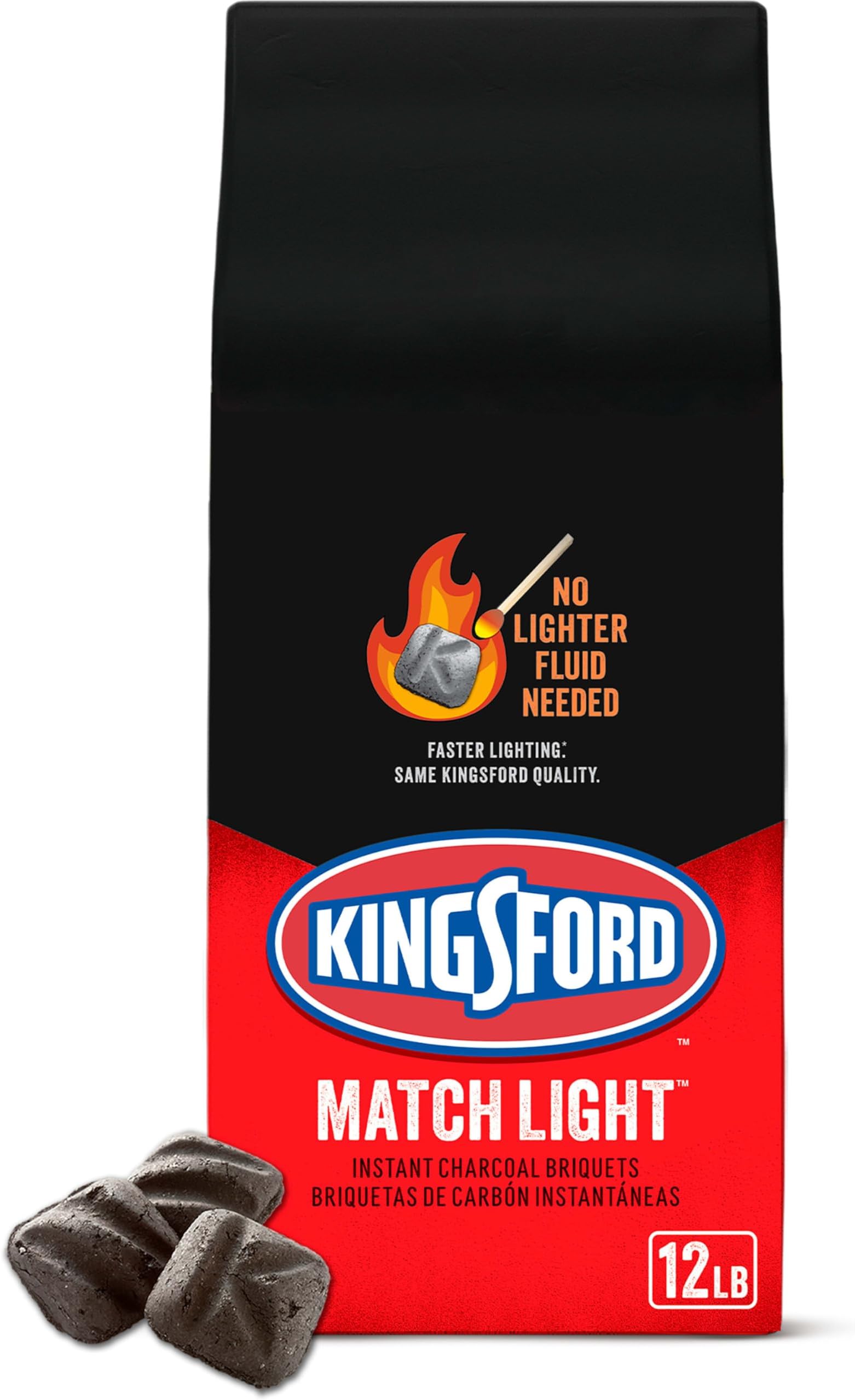 Kingsford Match Light Instant Charcoal Briquettes, BBQ Charcoal for Grilling, Ready in 10 Minutes, No Lighter Fluid or Starter Needed, 12 lbs