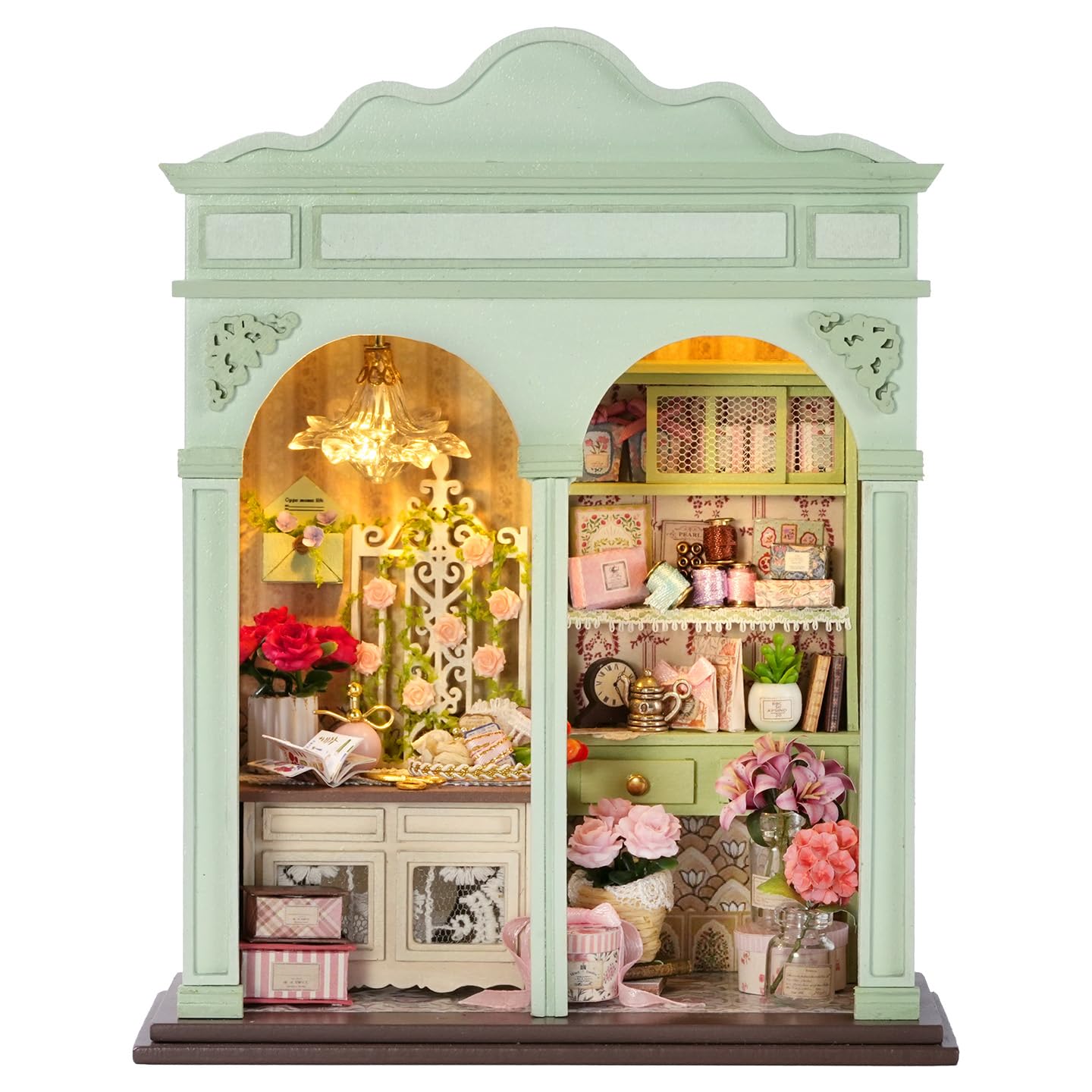 CUTEROOM Kit de construction de maison miniature à faire soi-même pour adultes avec lumières LED – Mini modèle de maison de poupée réaliste et meubles en bois, kit créatif pour décoration d'intérieur