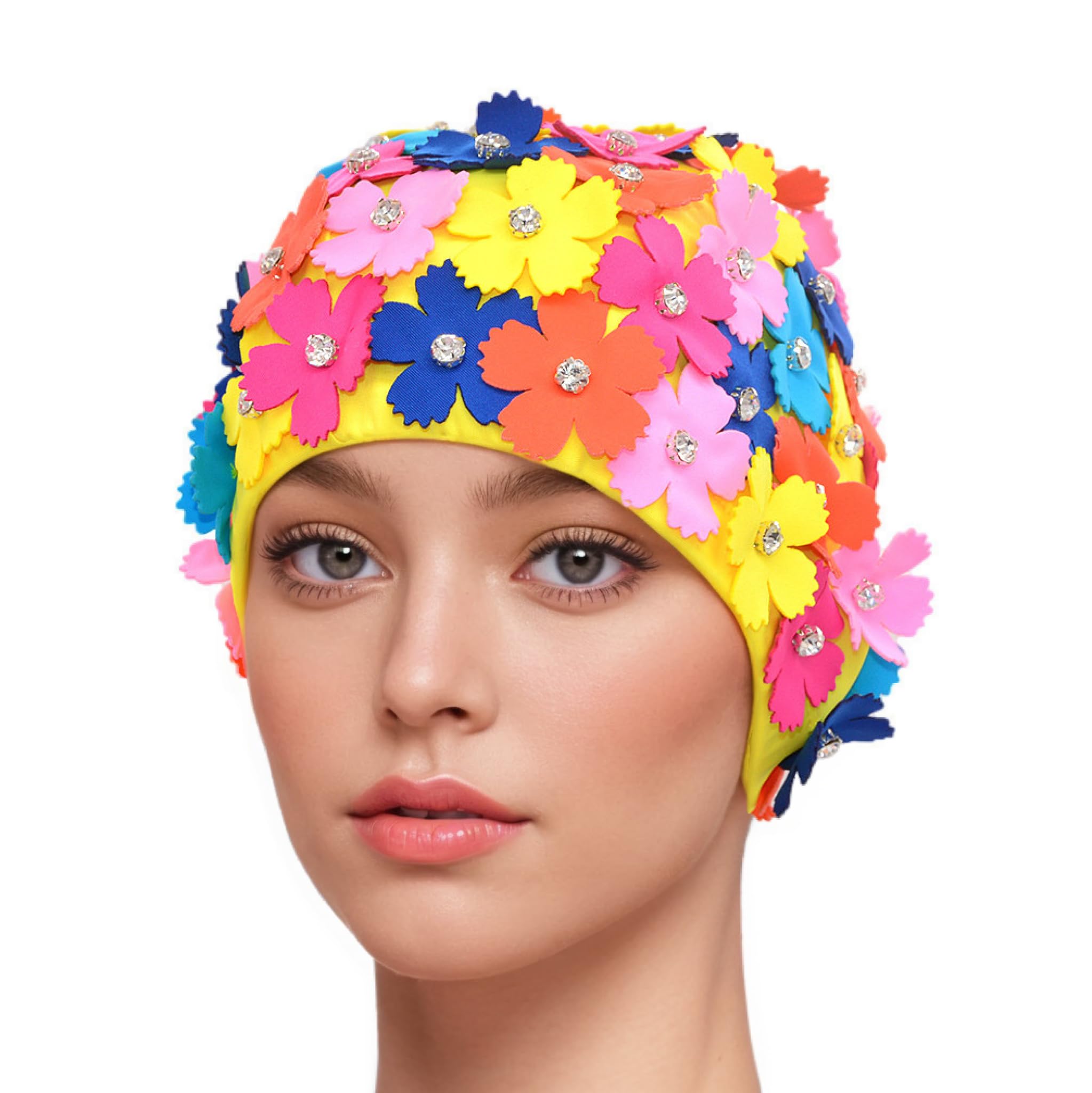 Handbuch Strass Floral Blütenblatt Retro Stil Schwimmen Gap Badekappen für Frauen