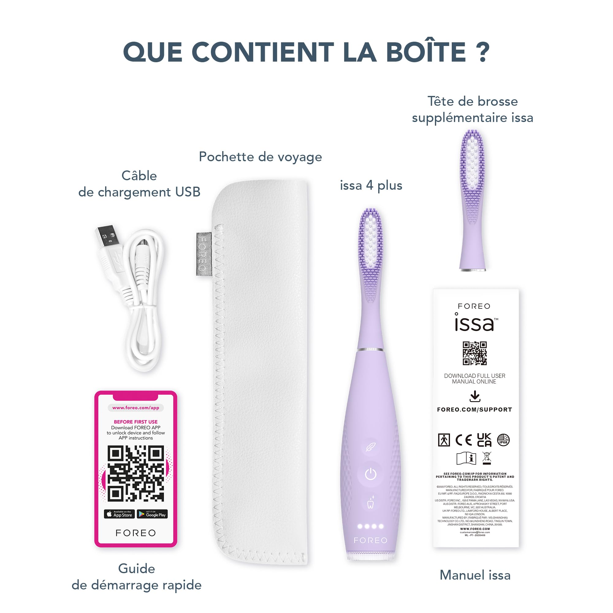 FOREO ISSA 4 Plus Sonic Electric Toothbrush - 4-in-1 AI-Guided Rechargeable Toothbrush Bundle with Extra Silicone & Polymer Hybrid Brush Head, Soft Bristles, Whitening Teeth - Lavander