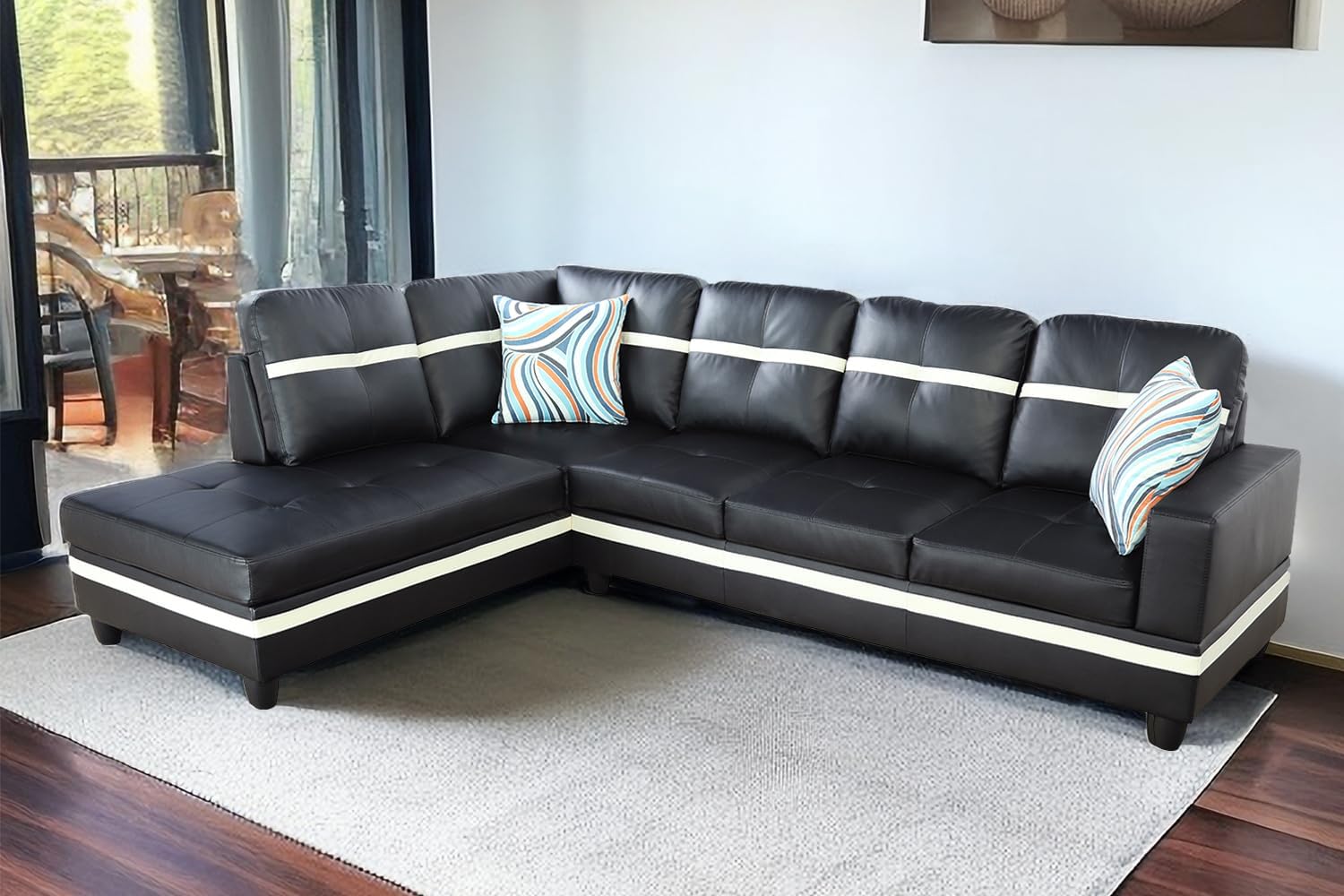 Sectional Couch for Living Room Furniture Sets, Leather Sofa L Shape Sectional Faux Leather Sofa Living Room Sofa with Chaise 2 Piece Using for Living Room(Ginger,Facing Right Chaise)