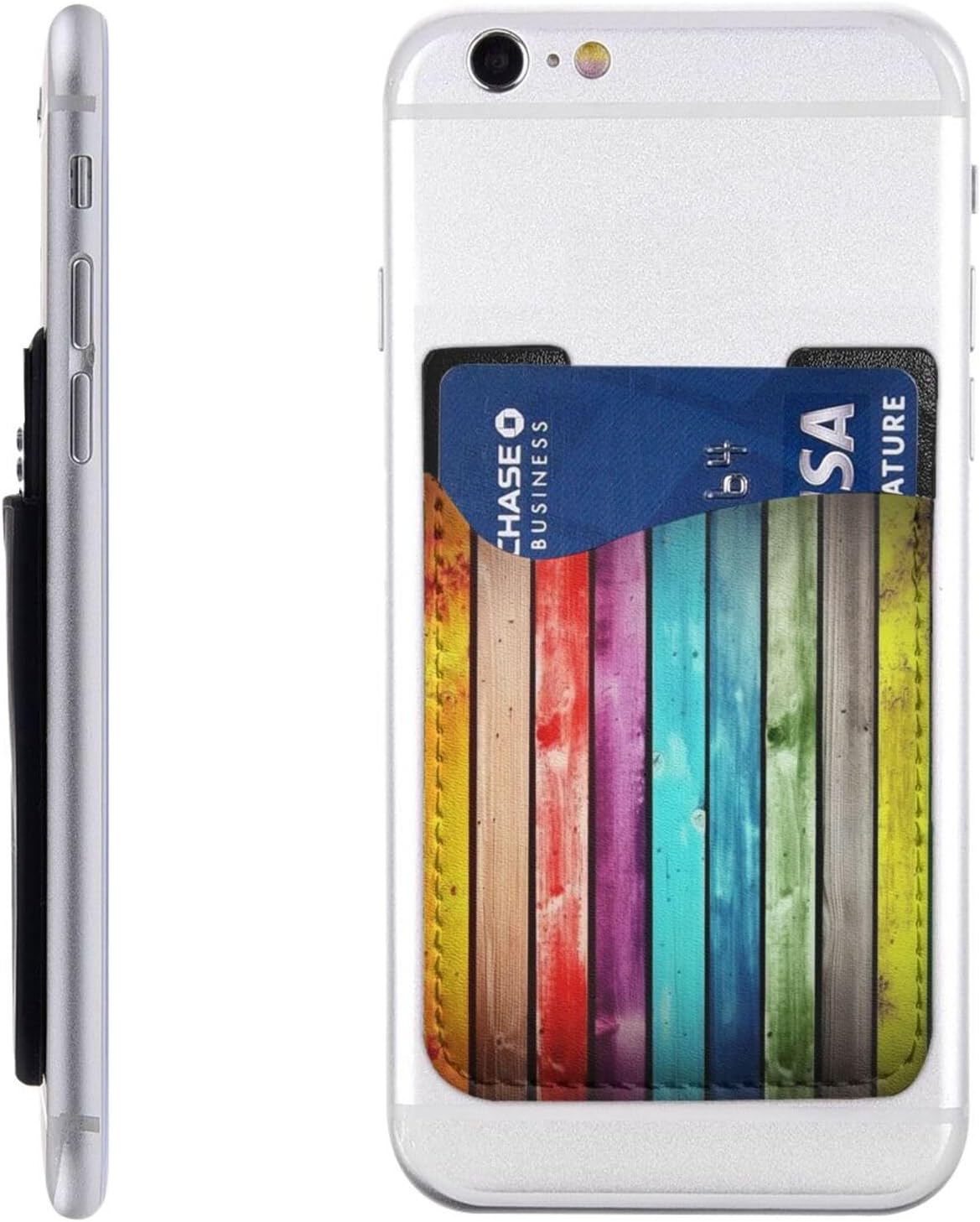 Colorful Wooden Boards Phone Card Holder Leather Slim Phone Wallet