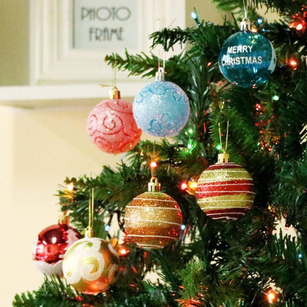 24 Stück Weihnachtskugel-Ornamente, 6 cm, bruchsicher, bemalt, zum Aufhängen, Weihnachtsbaum-Dekorationsset für Urlaub, Hochzeit, Weihnachtsdekoration (Roségold)