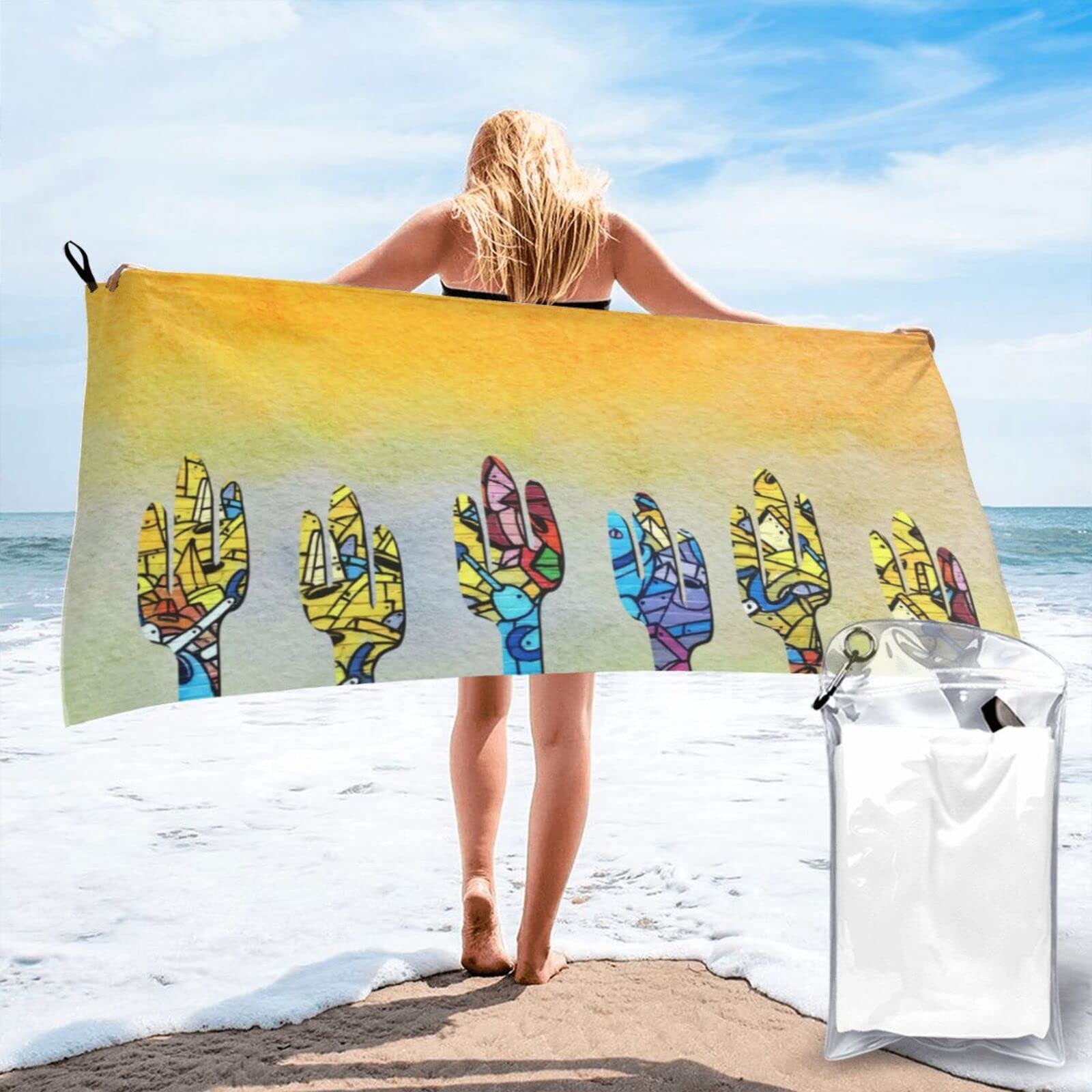 Lawenp Southwestern Style Cactus Microfiber Beach Towel Adults Large Quick Drying Bath Towel Travel Towels with Pouch 27.5"x55"