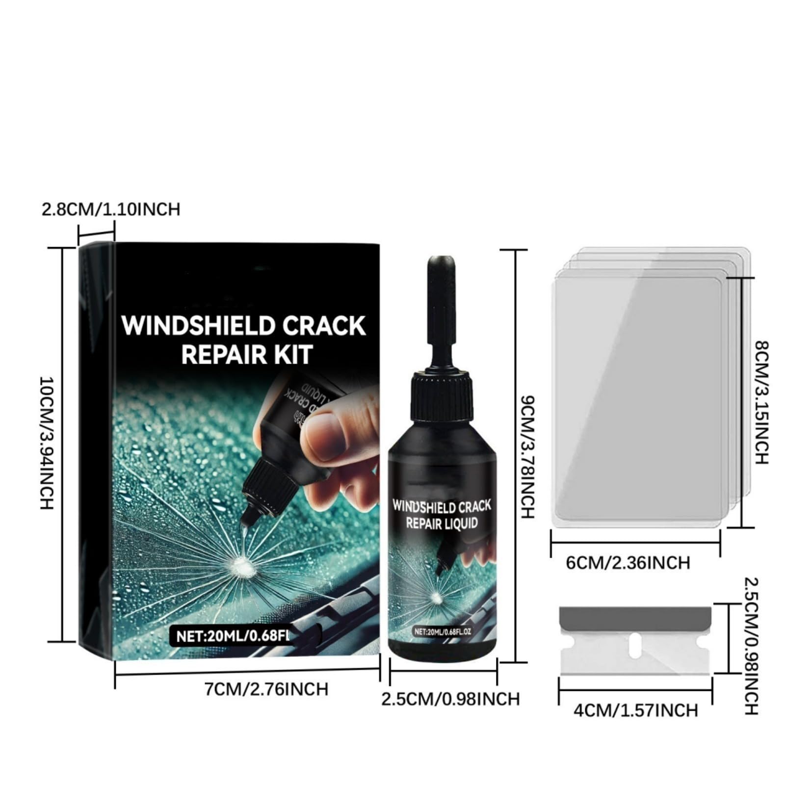 Kit Riparazione Parabrezza Auto,Kit Riparazione Vetro Auto,Kit Riparazione Crepe Vetro,kit riparazione vetro piano induzione,per Chip e Crepe,Bulls-Eye, Ragnatela, a Forma di Stella, Nichel,Mezzaluna