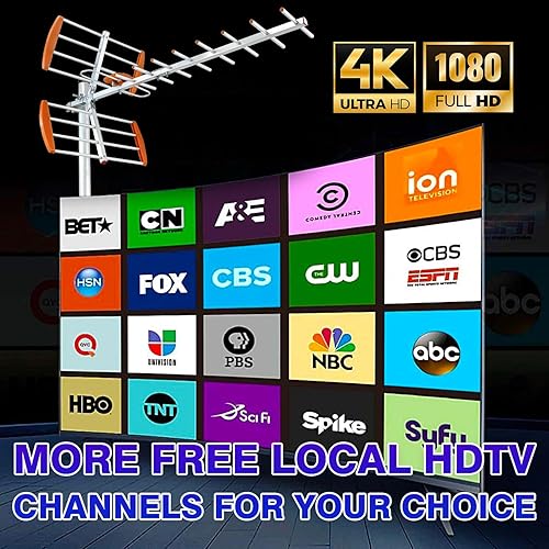 Miniatura 6 de Antena de TV para exteriores de 120 millas de alcance compatible con recepción de canal 4K 1080P para antena digital HDTV, señal digital UHFVHF de