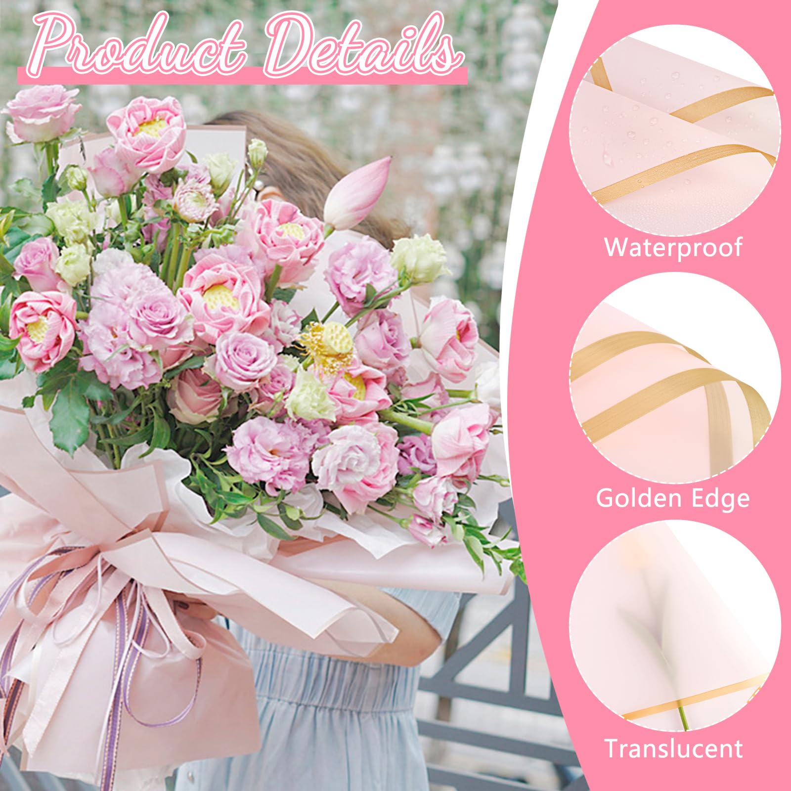 Lot De 20 Feuilles Papier Bouquet De Fleur - 58 X 58 Cm - Papier Fleuriste BOPP De Qualité, Résistant Et élégant - Pour Emballage Cadeaux, Fleurs, Artisanat - 8