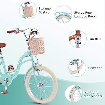 Girls Bike 20 Inch / 24 Inch, Kids Bike for Ages 6-14, Single Speed Kids Bicycle with Kickstand, Adjustable Seat, Carbon Steel Frame & Dual Brakes