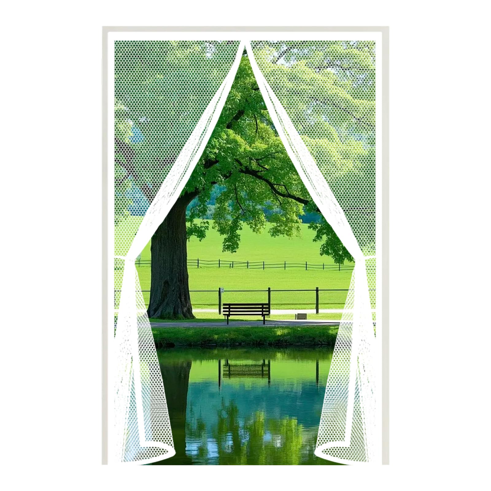 Door Fly Screen 155 x 210 cm Keep Bugs Out, Full Frame Magic Tape, Powerful Magnets, Self Sealing, No Drill Installation, Magnetic Door Screen Fly for Balcony Bedroom Doors, White