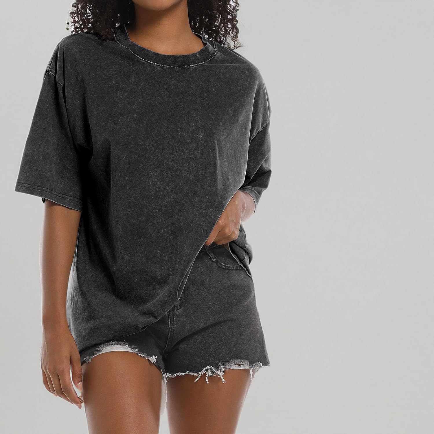 Tuislay Oversized Tshirt Shirts for Women Vintage Acid Wash T Shirt Cotton Casual Baggy Boyfriend Teens Basic Grunge Tees Top - Image 5