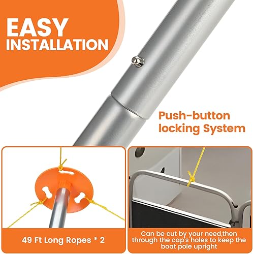 Miniatura 5 de Tuszom Sistemas de postes de soporte para cubierta de barco con cuerdas de polietileno anti-UV y base de ABS de 9 pulgadas, poste de soporte