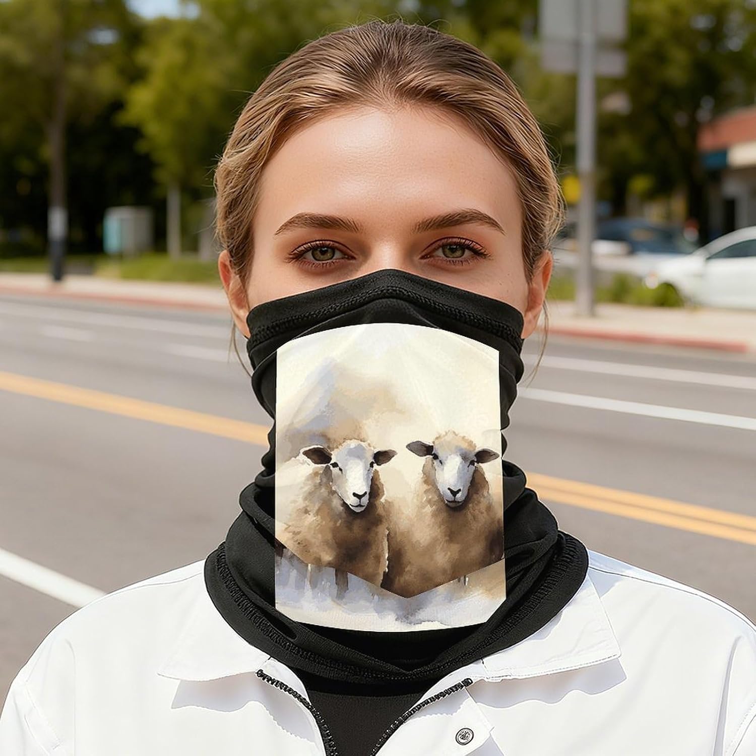 Sheeps Watercolor Neck Gaiter Face Mask UV Protection for Men Women, Breathable Quick Dry Face Cover Bandana Outdoor Sports Balaclava Wind-Proof for Hiking Skiing Motorcycle Cycling
