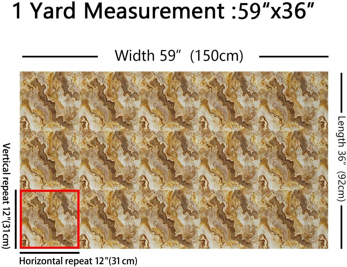 Erosebridal Yellow Marble Upholstery Fabric Stone Pattern Fabric by The Yard Brown Fuid Indoor Outdoor Fabric for Kids Boys Girls Teenager Abstract Decorative Fabric,Craft Patchwork Art 3 Yards