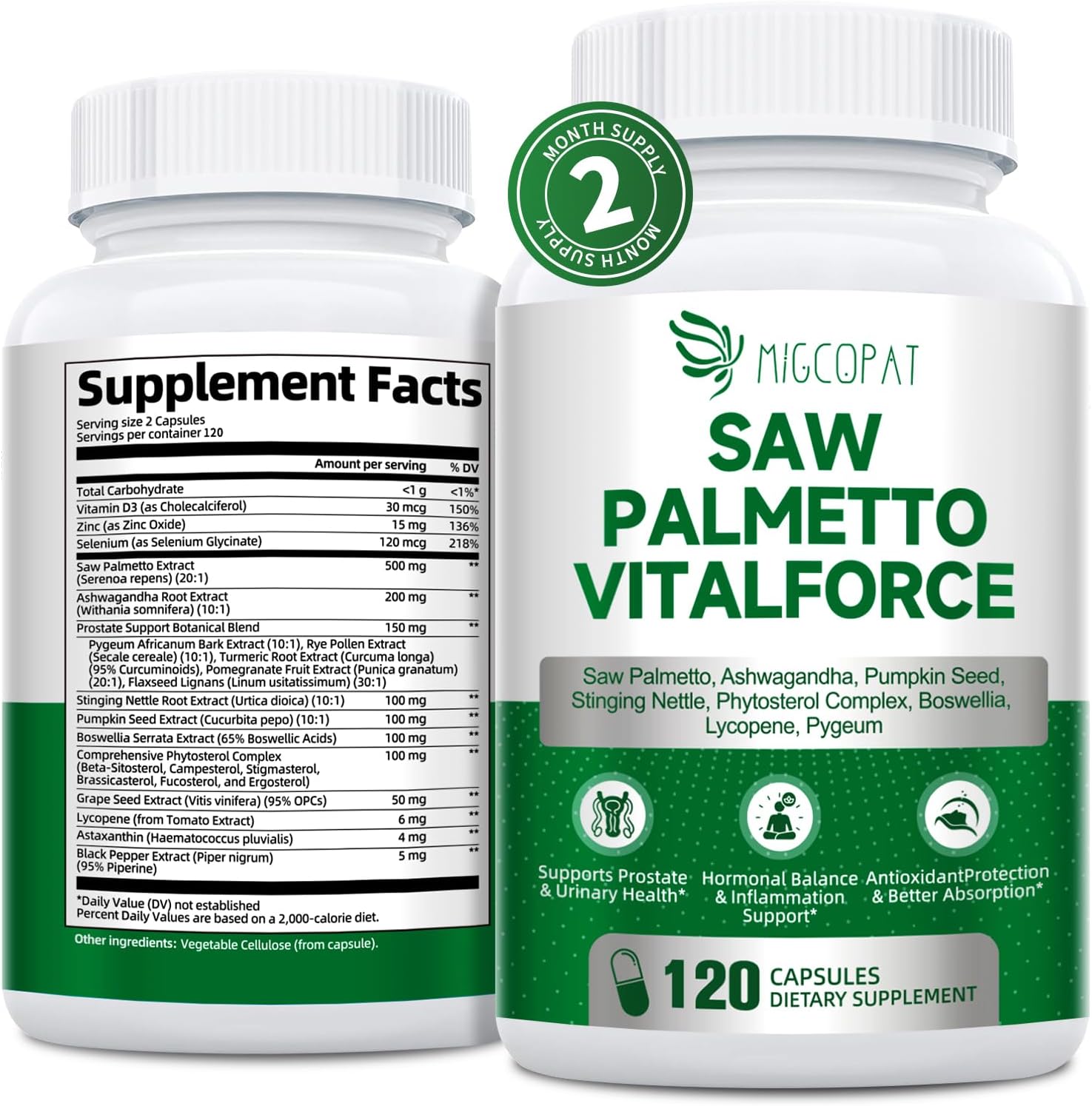 Saw Palmetto Prostate Support Supplement – 60 Day Supply – All Natural Formula with Ashwagandha, Zinc, Pumpkin Seed & Stinging Nettle for Prostate, DHT Blocker, Urinary Wellness and Hormone Balance