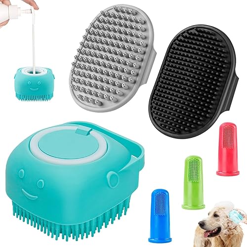 Comotech 6 piezas: cepillo de baño para perros y cepillo de dientes para perros | Cepillo de champú y estropajo con mango ajustable para perros y