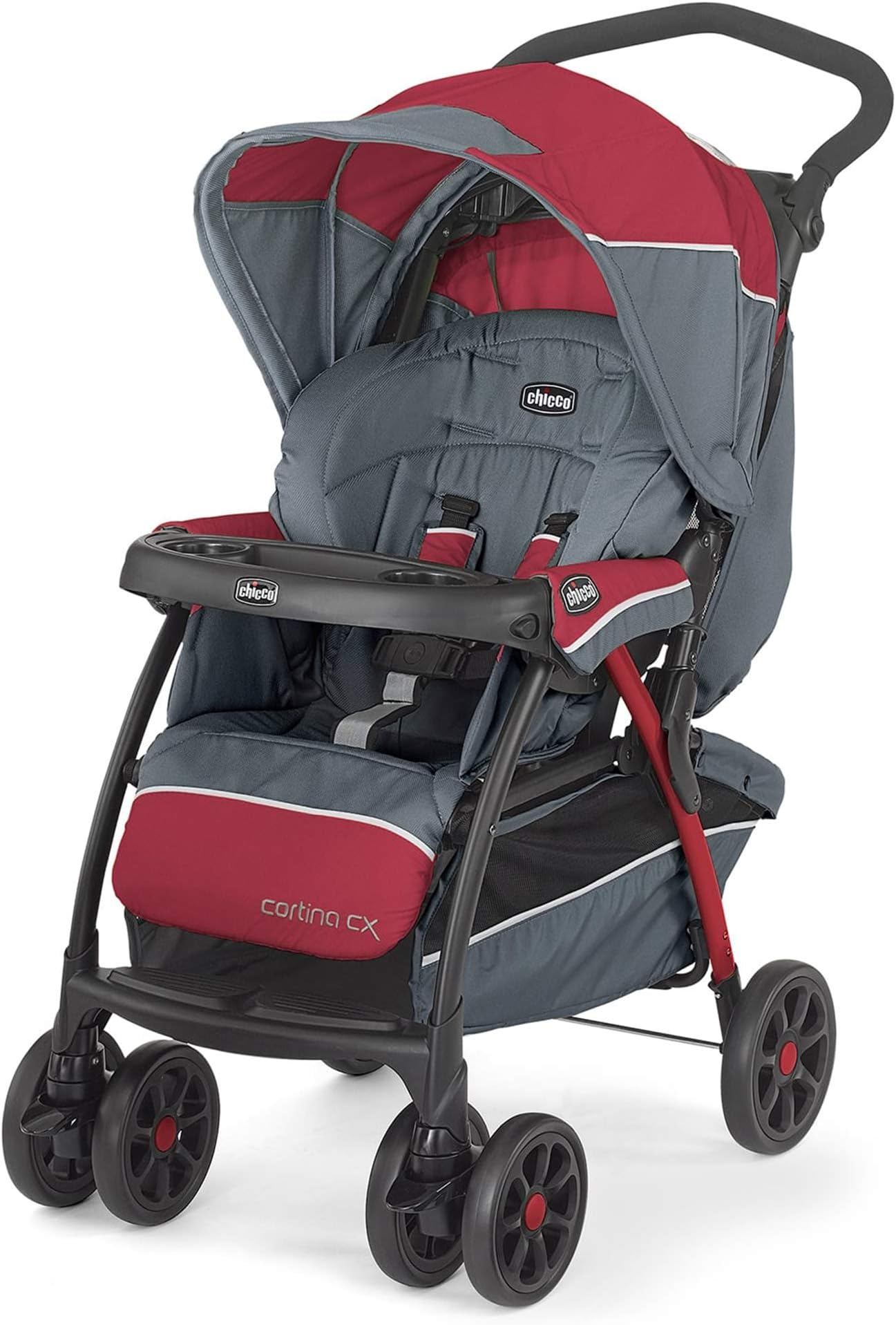Chicco Cortina CX Stroller with 8-Reclining Positions, Pram for boys and girls, For babies 0-4 years (Lava, Red) Material : Polyester