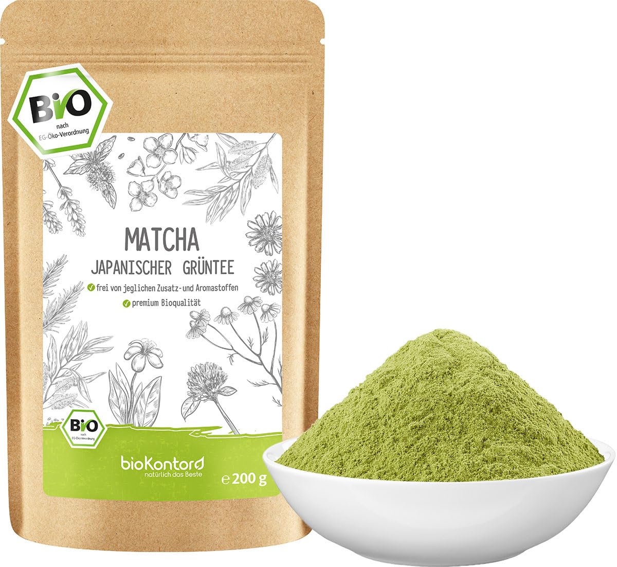 Matcha BIO Pulver 200 g I ohne Zusätze - 100% natürlich I premium Japan Matcha Tee I Grünteepulver von bioKontor
