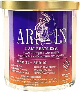 Aries Zodiac Candle, 100% Soy Wax Candle with Crystal, Non Toxic Candle with Phthalate-Free Fragrance, Tap Into The Strength of Aries Zodiac Sign, Zodiac Candle Gift for Aries, 10oz