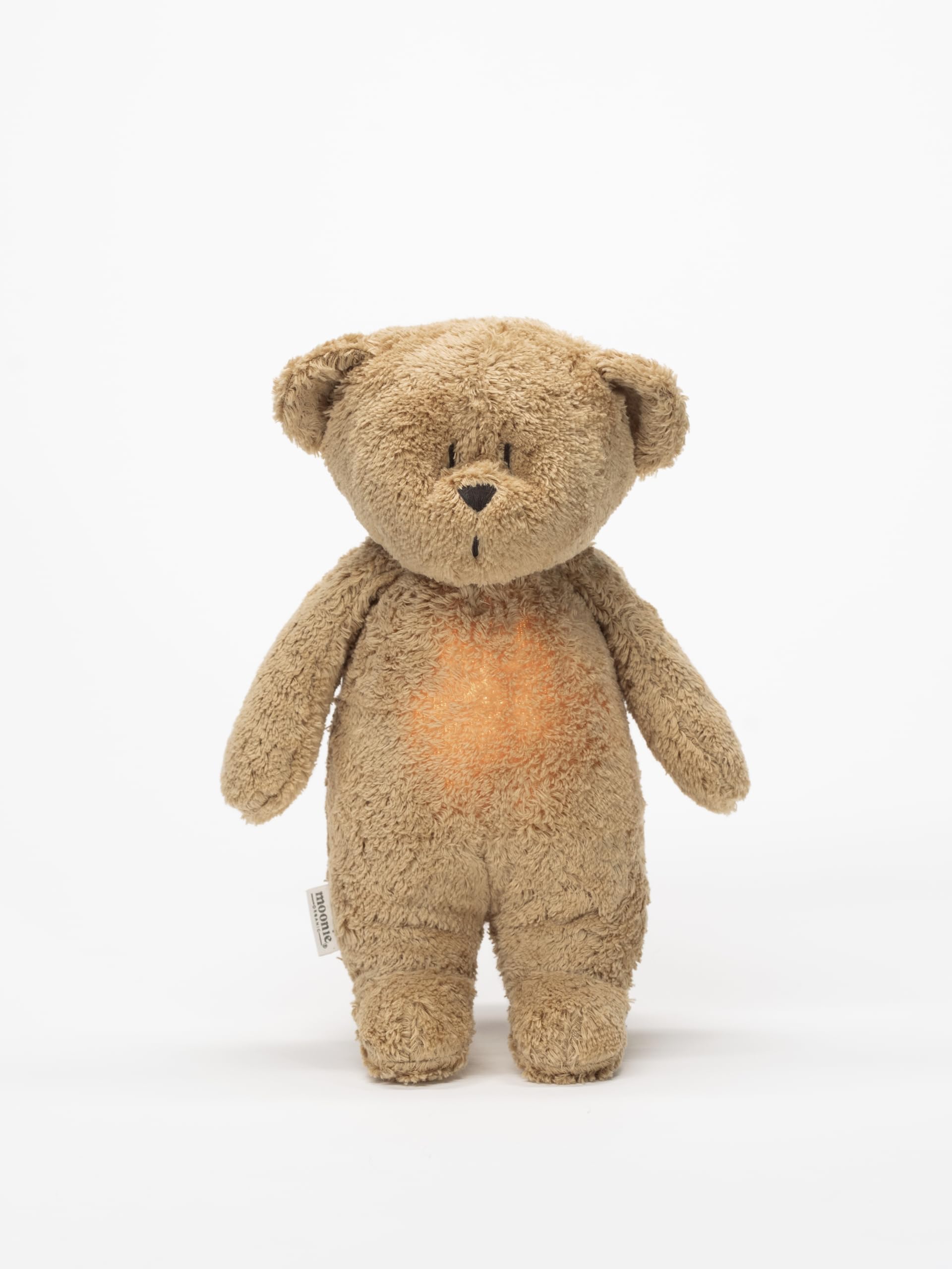 Moonie Veilleuse bio en forme d'ours colibri – Cappuccino Natur | Veilleuse pour bébé à bruit blanc | Aide au sommeil dès la naissance | Couette sonore apaisante avec capteur de pleurs | Lavable en