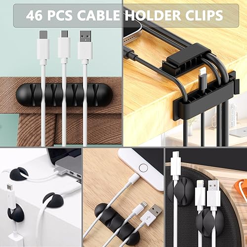 Miniatura 2 de ELII Kit de organización de cables de 300 piezas, 4 fundas para cables, 35 clips para cables con 11 soportes para cables, 20 rollos de correas