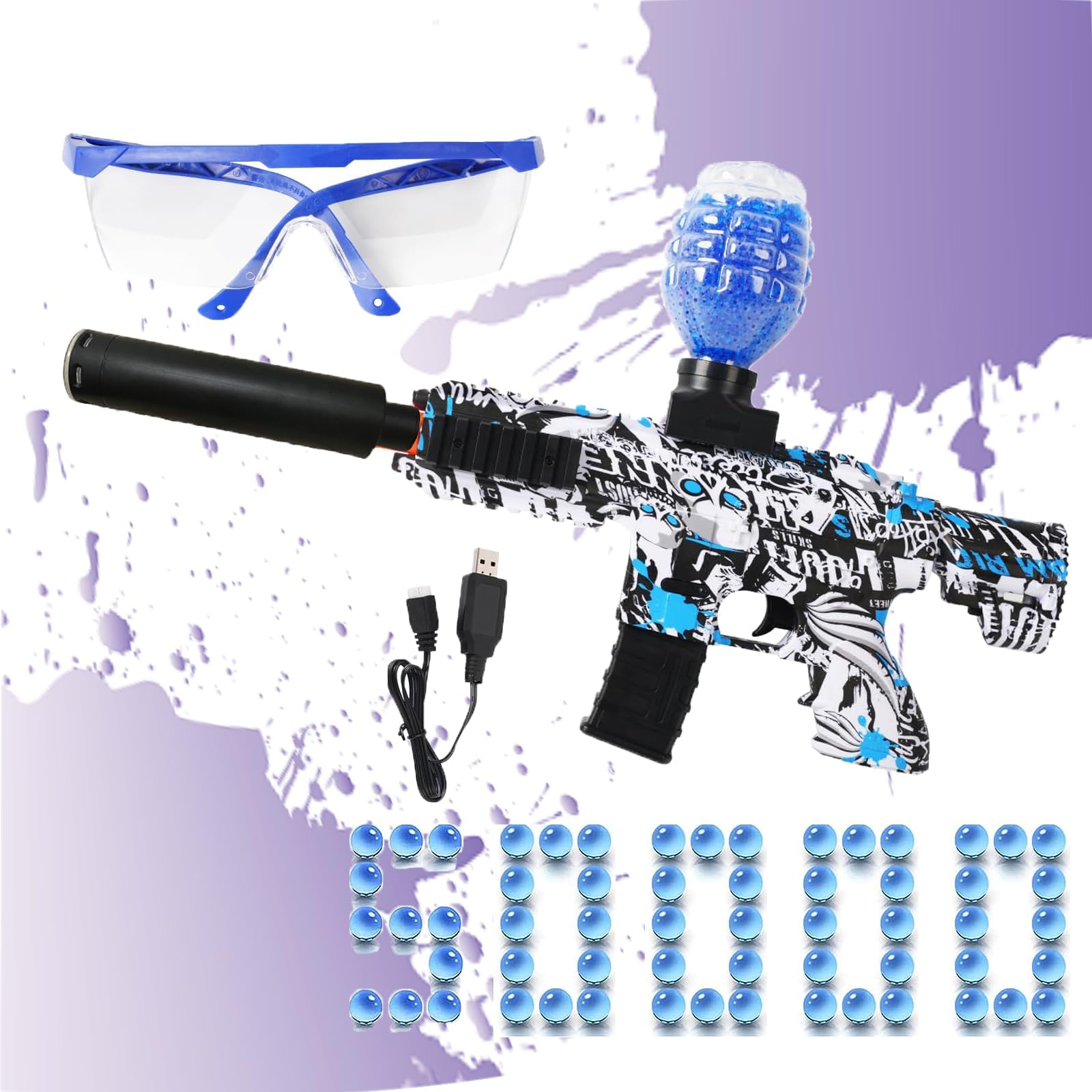 YAXAOMEO Electric Gel Blaster - Gel Ball Blasters, Electric Gel Ball Shooting Toy with Goggles for Outdoor Activities Shooting Team Game Toy Gifts,Teens Ages 14+ (Blue)