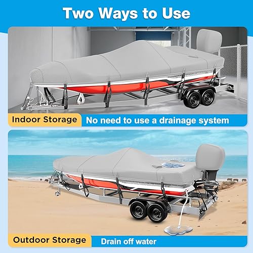 Miniatura 3 de Cubierta impermeable 600D para barco con cubierta de motor de 17-19 pies, se adapta a barcos bajos, V-Hull Boat Runabouts, barco de tres cascos de