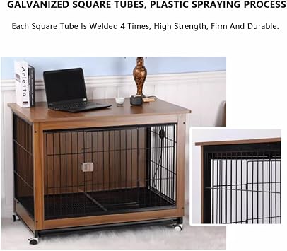 Furniture Dog Crate, Corner Dog Cage with Storage & Pulley, Dog Kennel Wooden Furniture Style Dog Cable with Removable Tray, Bite Resistant Kennel, Indoor Use, For Pets Under 25 Lbs Black