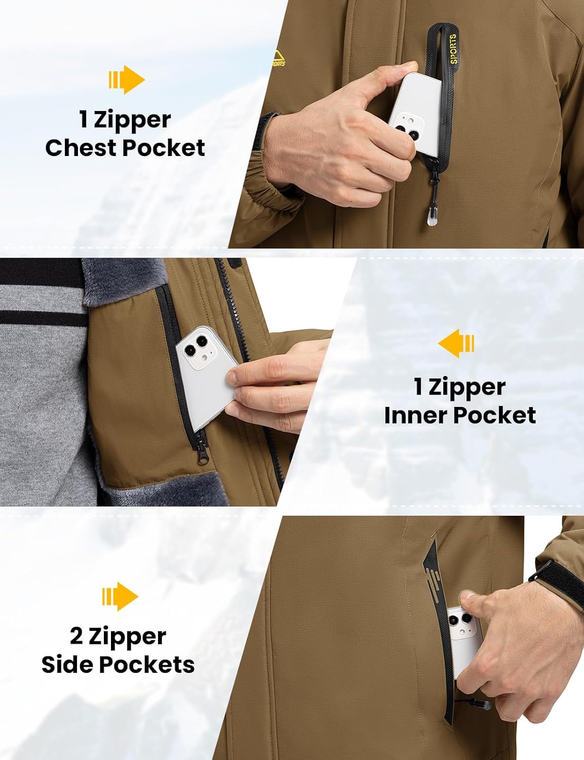 Rdruko Men's Ski Snow Jacket Waterproof Winter Insulated Fleece Hooded Outdoor Mountain Coat - Image 6