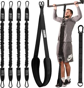 Pull Up Assist Bands Set, 4 Heavy Duty Pull Up Bands Adjustable Height Strap and Comfortable Foot Strap, Stackable Resistance Bands for Pull Up