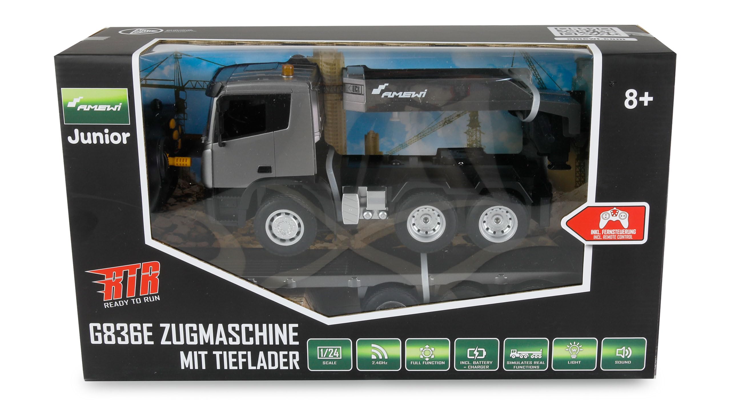 Amewi G836E trattore con pioli profondi 1:24 RTR telecomandato RC bambini 8 anni camion camion, grigio