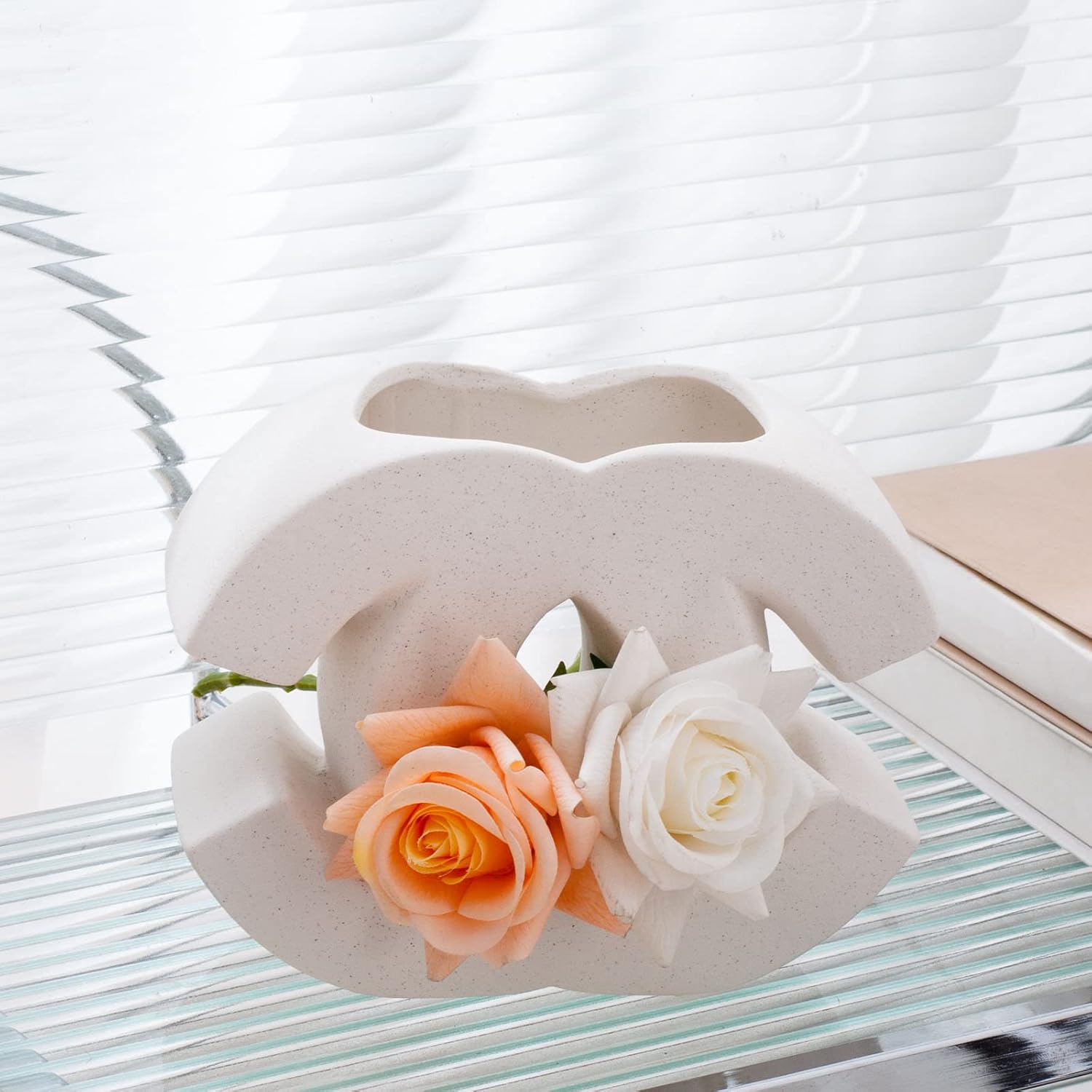 Chelity Ceramic Hollow Donut Vase Set of 2, Off White Vases for Decor Nordic Minimalism Style Decor for Wedding Dinner Table Party Living Room Office Bedroom (L9”*W8” Bottle Mouth 1 inch) Chelity Ceramic Hollow Donut Vase Set of 2, Off White Vases for Decor Nordic Minimalism Style Decor for Wedding Dinner Table Party Living Room Office Bedroom (L9”*W8” Bottle Mouth 1 inch)